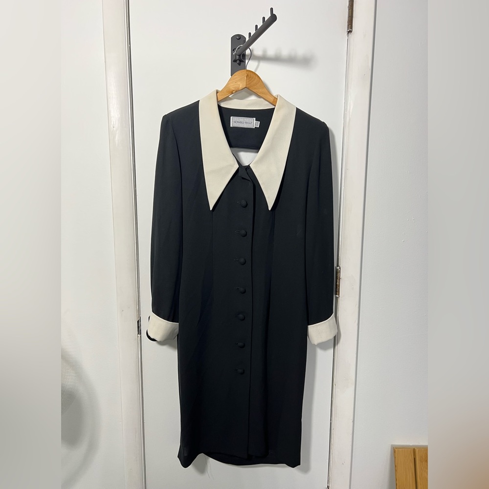 Black and white midi big collared dress